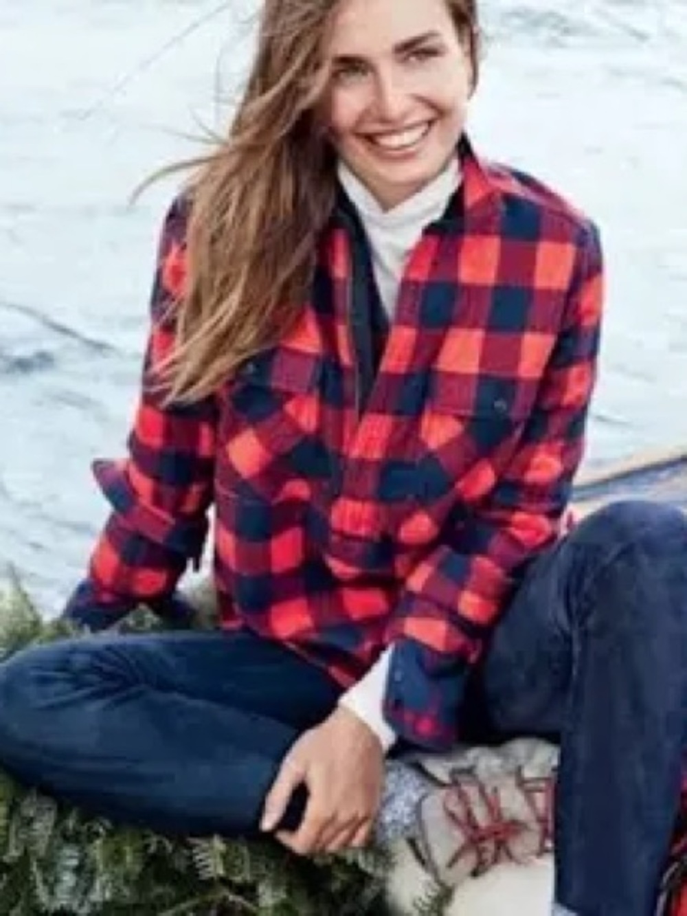 J Crew Red and Navy Buffalo Plaid Zip Up -Front Shirt size large